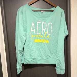 Aeropostale Light Green Pullover with Yellow and White Print